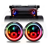 7 Inch Round LED Jeep RGB Headlights with DRL Hi Low Beam Built-in Indicator 2pcs