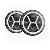 7 Inch Round LED Jeep Headlights with DRL Hi Low Beam Built-in Indicator X Style 2pcs