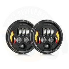 7 Inch Round LED Jeep Headlights with DRL Hi Low Beam Built-in Indicator Thunder Style 2pcs