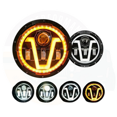 7 Inch Round LED Jeep Headlights with DRL Hi Low Beam Built-in Indicator V Style 2pcs