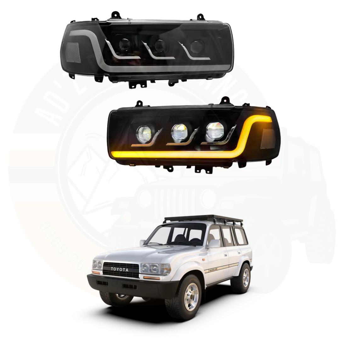 Full LED Head Lights Toyota Land Cruiser 80 Series LC80 FJ80 J80 Black 1990-1996
