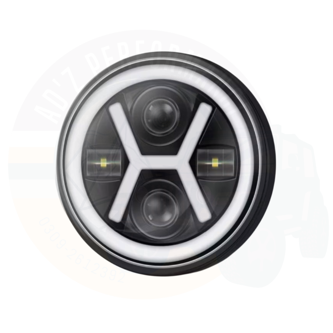 7 Inch Round LED Jeep Headlights with DRL Hi Low Beam Built-in Indicator X Style 2pcs