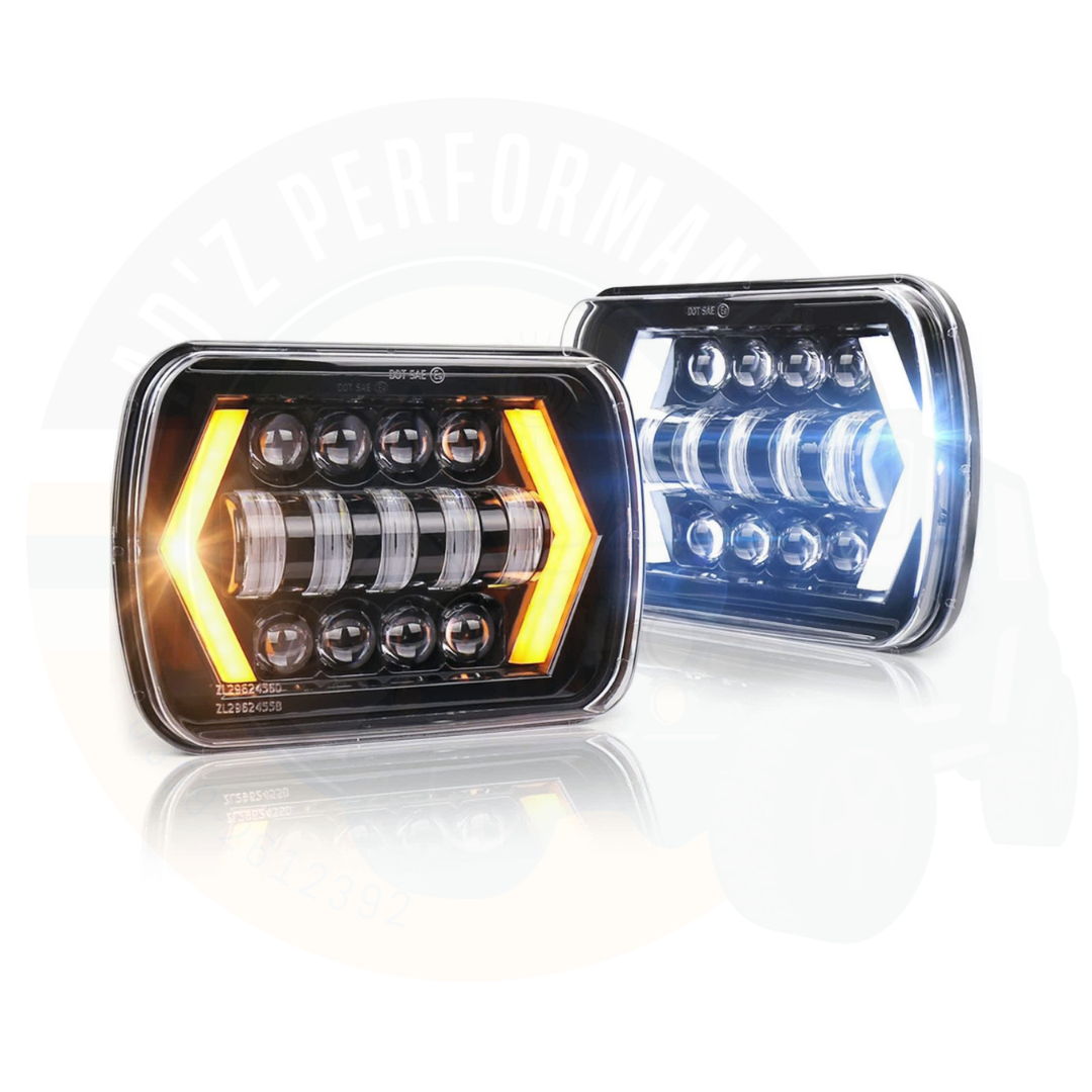 5x7 LED Square Headlights Jeep Headlight 4x4 With Turn Signal DRL Hi Low Beam 2pcs