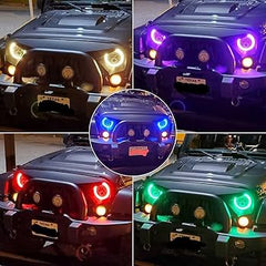 7 Inch Round LED Jeep RGB Headlights with DRL Hi Low Beam Built-in Indicator 2pcs