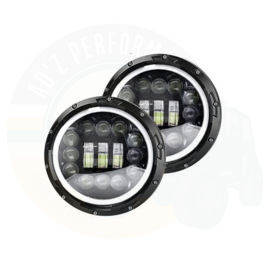 7 Inch Round LED Jeep Headlights with Full DRL Hi Low Beam Built-in Indicator 2pcs