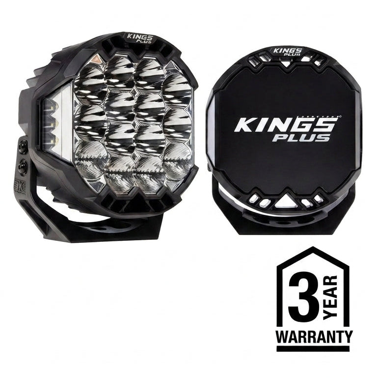Kings Plus 7" Lethal Pro Driving lights | Covers Included | 1 Lux @ Over 1,100 M| 11,000 Over Lumens | IP68, IP69K, IK08 and CISPR25 approved | Die Cast Aluminium Brackets