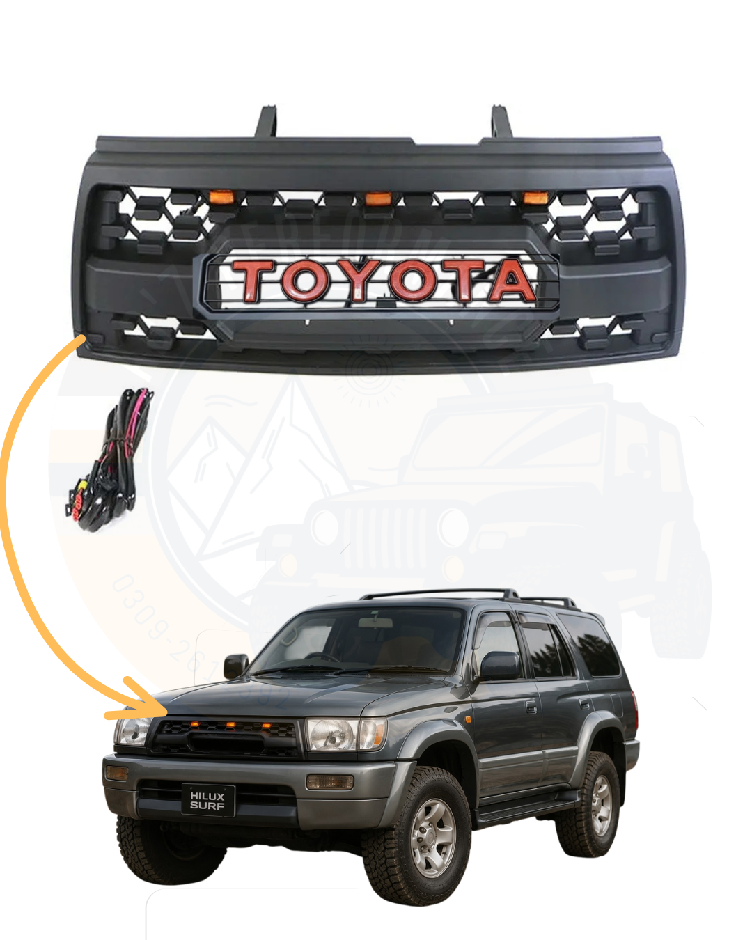Grill GR Style with Lights For Toyota Hilux Surf 1996-2002 4Runner GR Grill Lahore Pakistan