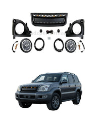 Front Facelift For Toyota Prado FJ120 J120 Grill with Light Round Headlights Kit