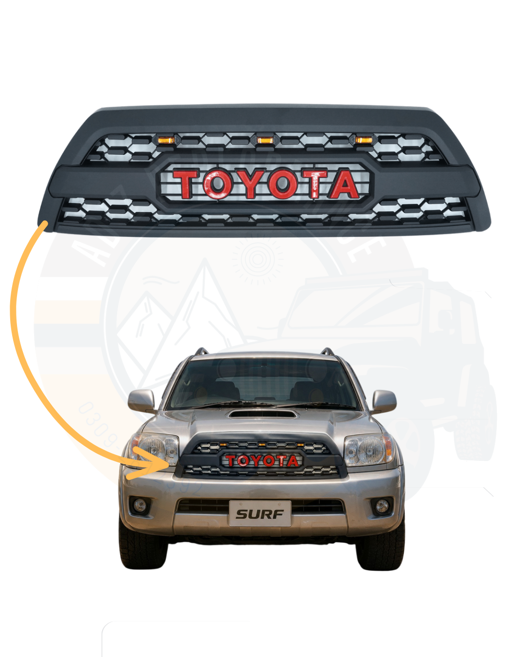 Grill GR Style with Lights For Toyota Hilux Surf 2003-2009 4Runner GR Grill Lahore Pakistan