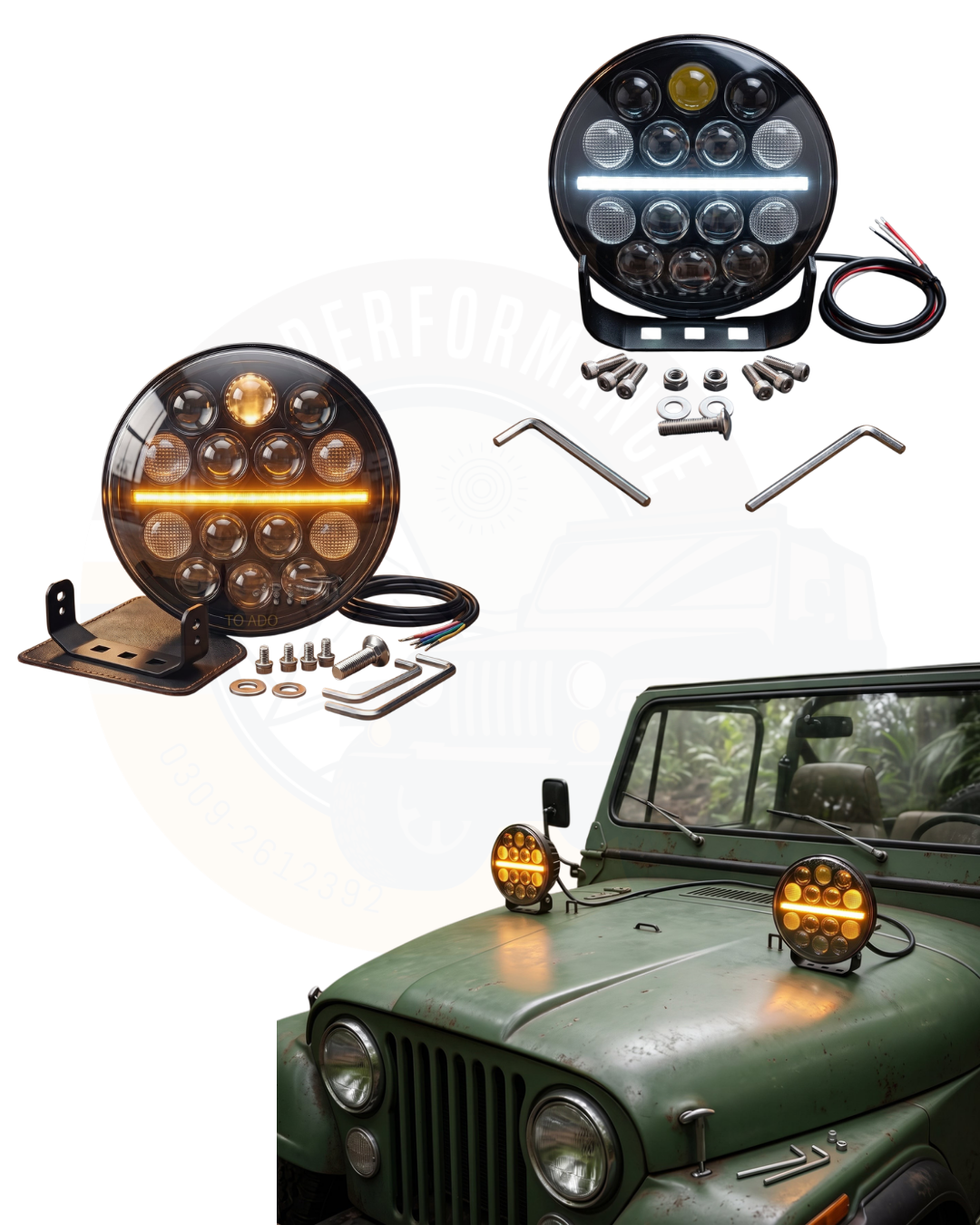 9 Inch Round LED Spot Light Fog Lights Bumper Light For Jeep 4x4 Off-Roading SUV ATV Driving Hunting Light 9 Inch Round LED Floodlight With White/Amber Drl