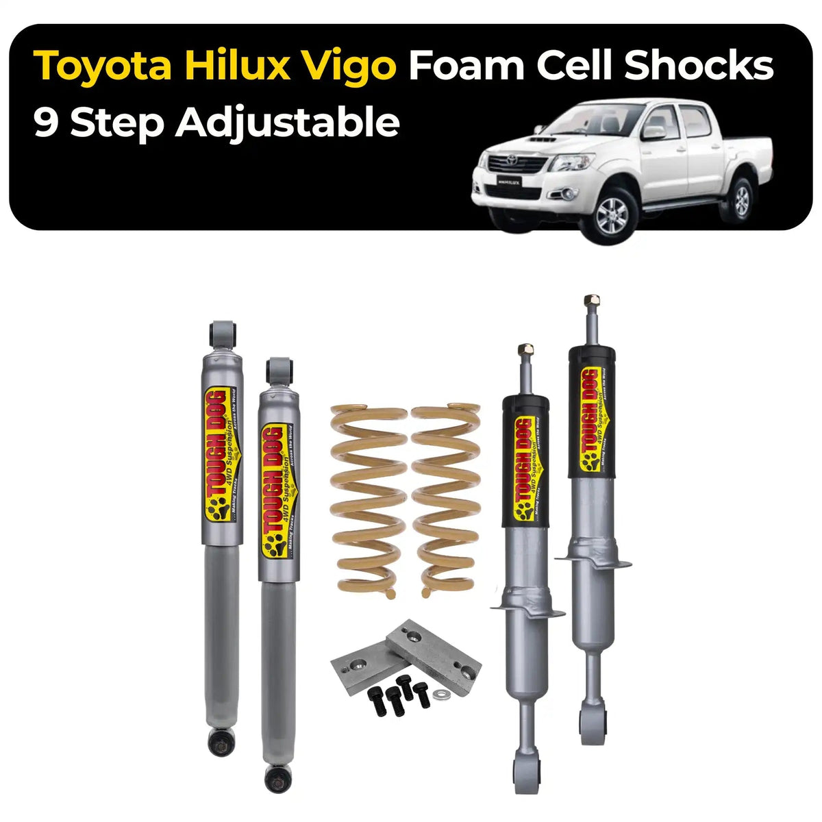 Tough Dog Suspension - Toyota Hilux Vigo Foam Cell Shocks 9 Step Adjustable - Comfort Series