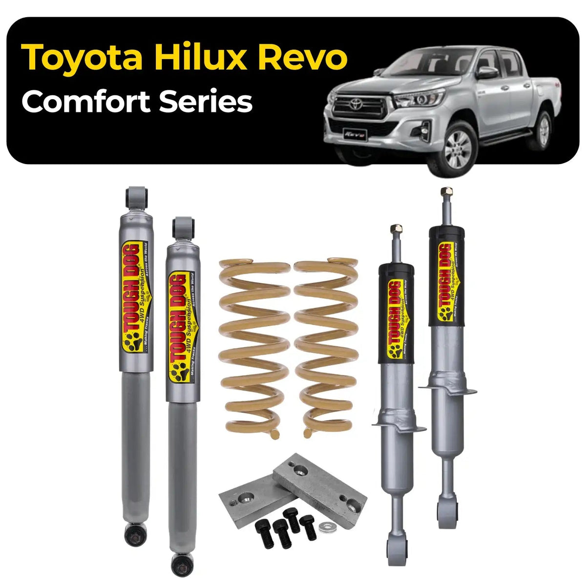 Tough Dog Suspension - Toyota Hilux Revo - 40mm Lift Foam Cell Kit Steel Bullbar Coil Springs with Super Soft Rear - Comfort Series