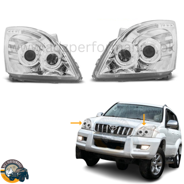 Head Lamps Head Lights Chrome Projector Toyota Prado FJ120 2002-2008