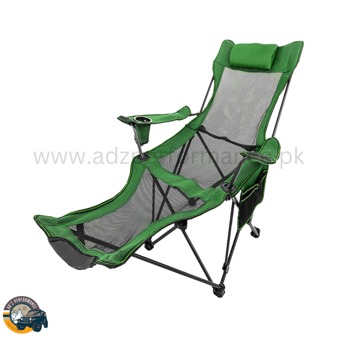 Portable Camping Chair Folding Mesh Lounge Recliner With Footrest Green