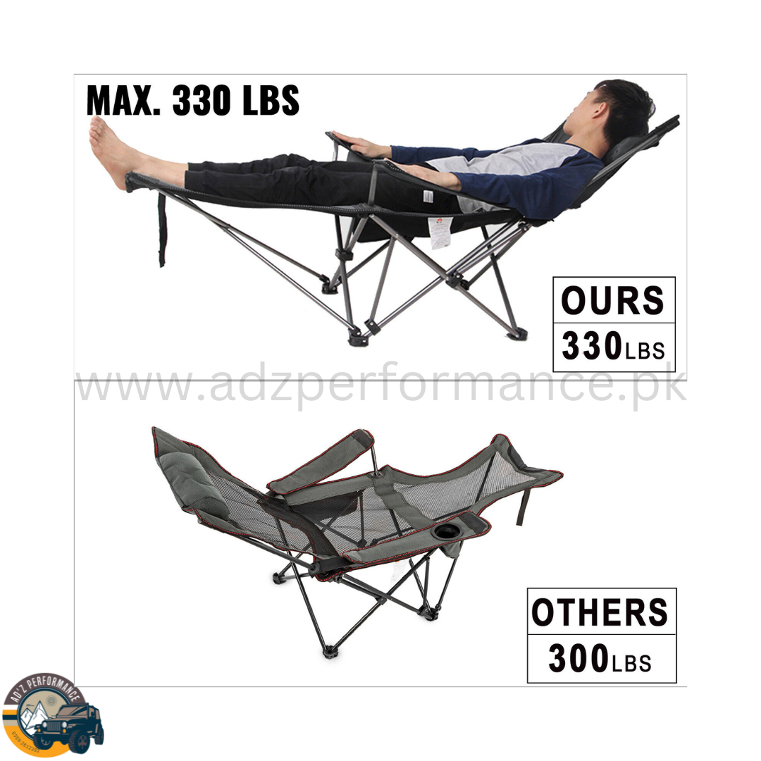 Portable Camping Chair Folding Mesh Lounge Recliner With Footrest Green